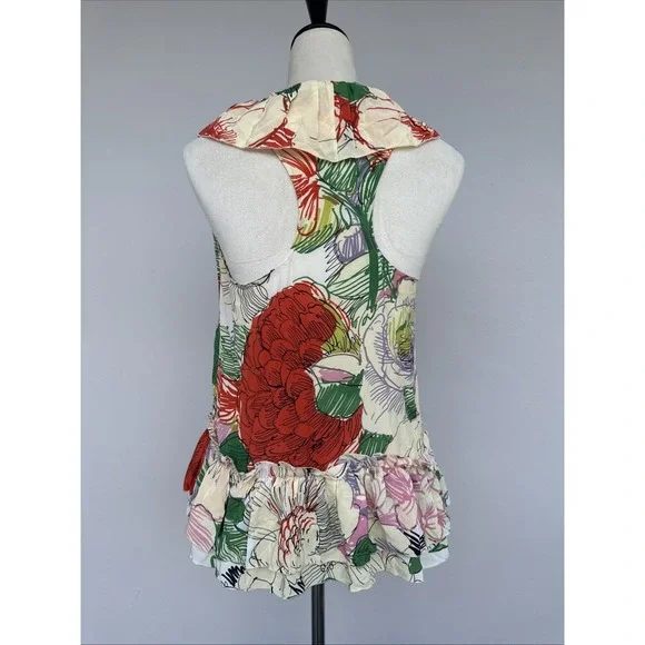 Stella McCartney Silk Floral Ruffle Blouse Cream Multicolor Peplum Top Sz-S
